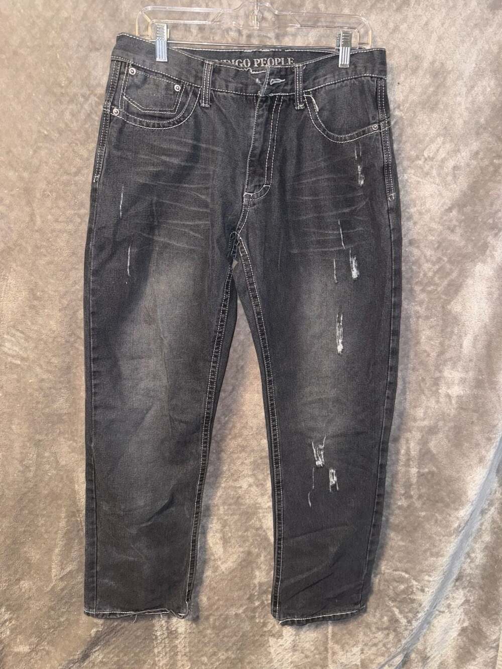 Indigo People Men's Distressed Black Denim Jeans